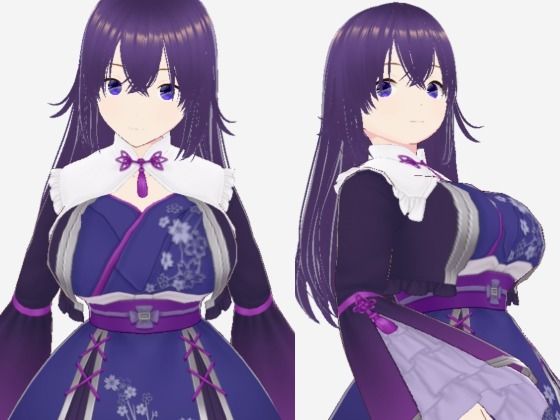 青紫の和模様ドレスの巨乳美女（セリフなし  3DCGモデル  イラスト集）_0