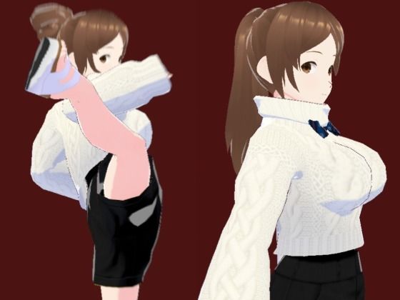 白いタートルネックセーターに黒いショートパンツのお姉さん（セリフなし  3DCGモデル  イラスト集）_0